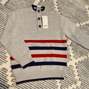 Small (5/6) NWT Gymboree Cotton Henley sweater - gray/ navy/ red.